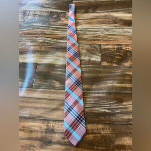 Saddlebred men’s necktie, silk blend, orange and blue plaid